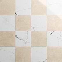 Fortunato Calacatta White and Marfil Beige 12x12 Polished Porcelain Checkerboard Tile