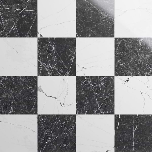 Fortunato Calacatta White and Nero Marquina Black 12x12 Polished Porcelain Checkerboard Tile