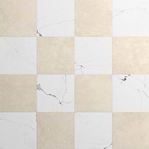 Fortunato Calacatta White and Marfil Beige 12x12 Matte Porcelain Checkerboard Tile