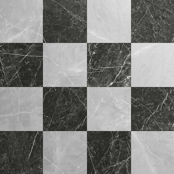 Fortunato Amani Gray and Nero Marquina Black 12x12 Matte Porcelain Checkerboard Tile