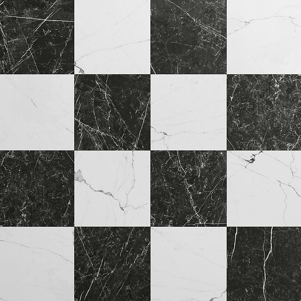 Fortunato Calacatta White and Nero Marquina Black 12x12 Matte Porcelain Checkerboard Tile
