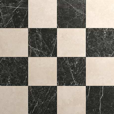 Fortunato Marfil Beige and Nero Marquina 12x12 Matte Porcelain Checkerboard Tile