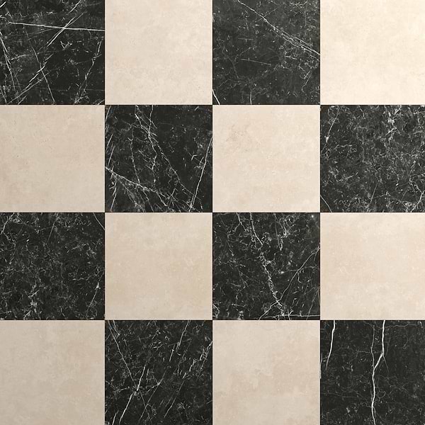 Fortunato Marfil Beige and Nero Marquina 12x12 Matte Porcelain Checkerboard Tile