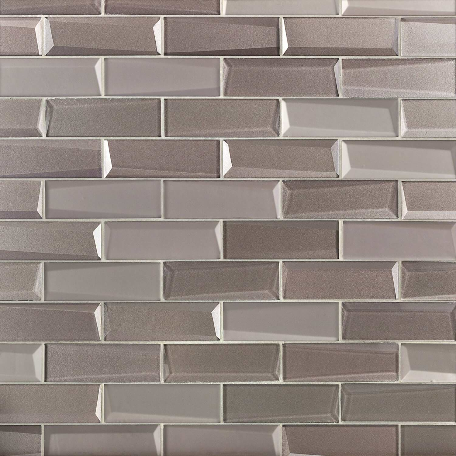 Remington Bricks Sepia Gray 2x6 3D Mixed Finish Glass Subway Tile