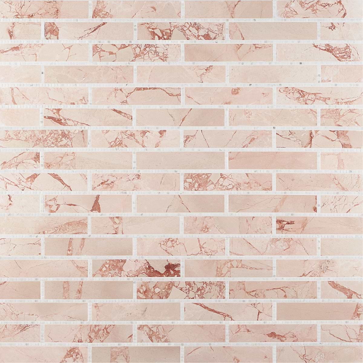 New Palm Beach by Krista Watterworth Brick Pink 3x12" Polished Marble Mosaic