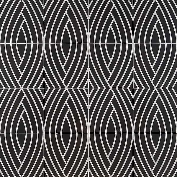 New Palm Beach by Krista Watterworth Leaf Black Polished Marble Mosaic