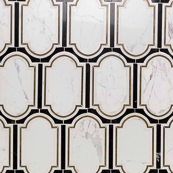 Inara Cavalier Brass & Polished Calacatta and Black Jade Marble Tile