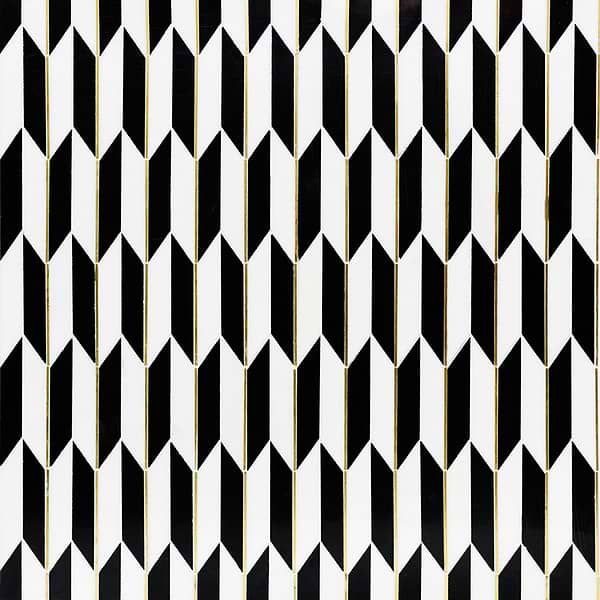 Gatsby Gold Nero & Thassos With Brass Line 1x4 Polished Marble Mosaic Tile