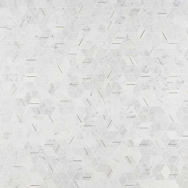 Morgana Carrara Polished Marble and Brass Mosaic Tile
