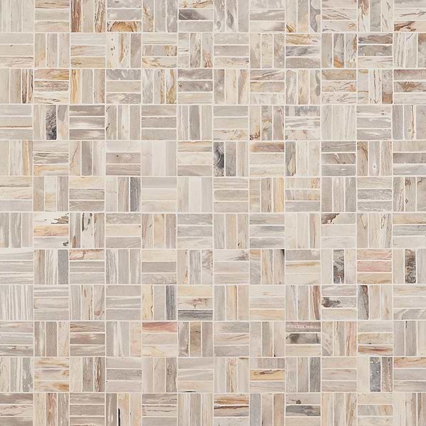Fossil Basketweave 1x4 Petrified Stone Mosaic