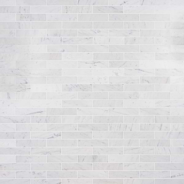Brushed Stone Carrara White 2x8 Brushed Marble Subway Tile