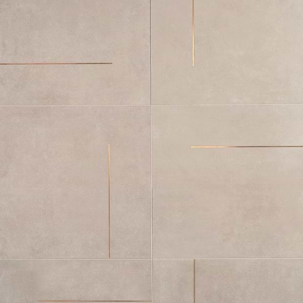 Lines Brass Inlay Greige 24x24 Porcelain Tile with Matte Finish and Brass Lines