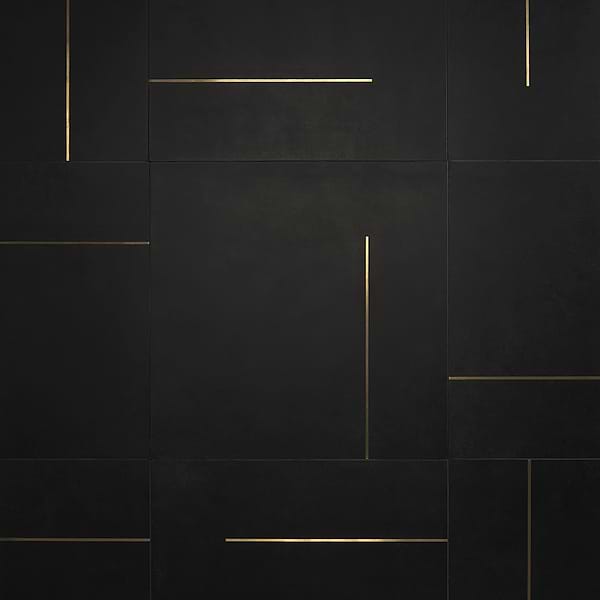 Lines Brass Inlay Black 24x24 Matte Porcelain Tile