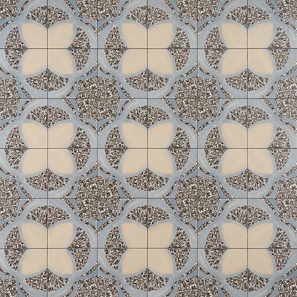 Chips Fleur De Lis Nero Multicolor 8x8 Terrazzo Look Matte Porcelain Tile