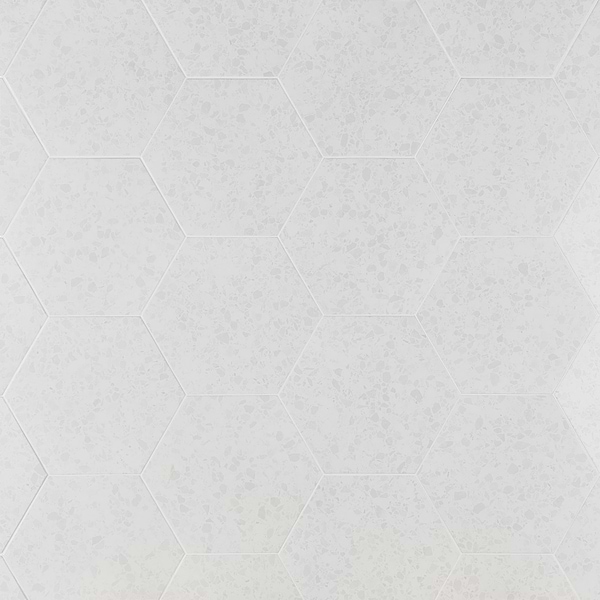 Six Hexagon White 12.5" Terrazzo Look Matte Porcelain Tile