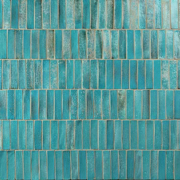 Emery Tropical Blue 2x8 Handmade Crackled Glossy Terracotta Tile