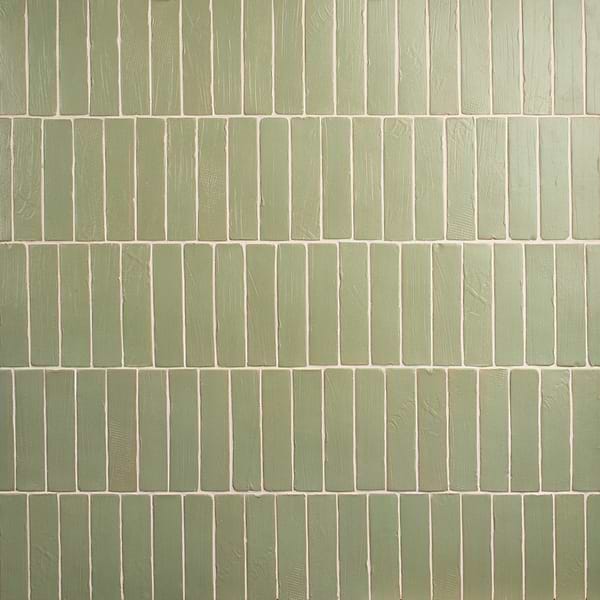 Impress Verde Green 2x10 Handmade Matte Terracotta Tile