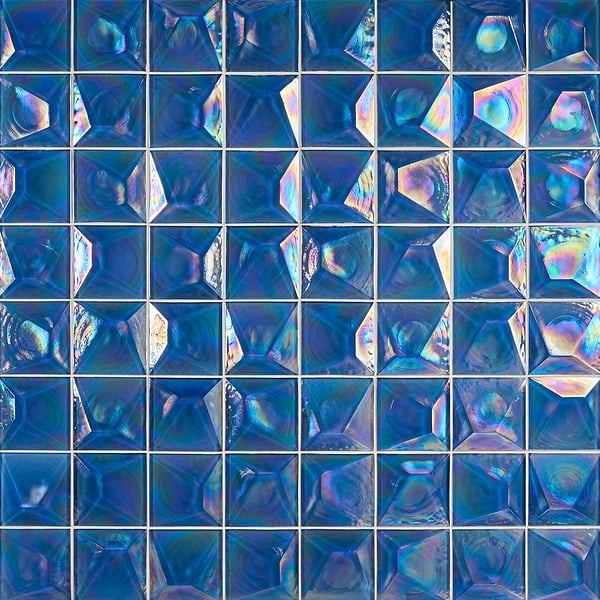 Opaline Blue Iridescent 6x6 3D Glossy Glass Tile