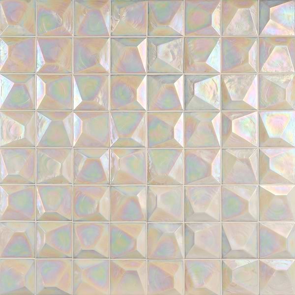 Opaline White Iridescent 6x6 3D Glossy Glass Tile