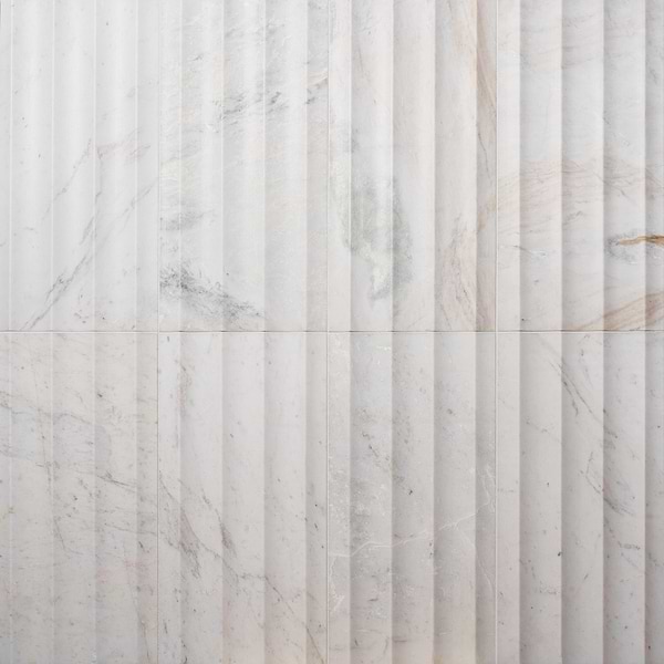 Stonework Fluted Alaska White 12x24 3D Honed Marble Tile