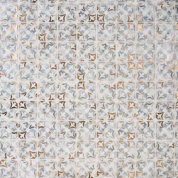 Paula Purroy Talia Bossa Blue Gray with Gold 5x5 Matte Ceramic Tile