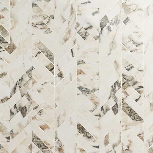 DreamStone Calacatta Rustico 2x8 Chevron Polished Porcelain Mosaic