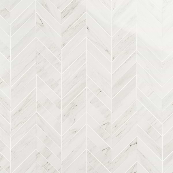 DreamStone Dolomite Snow 2x8 Chevron Polished Porcelain Mosaic