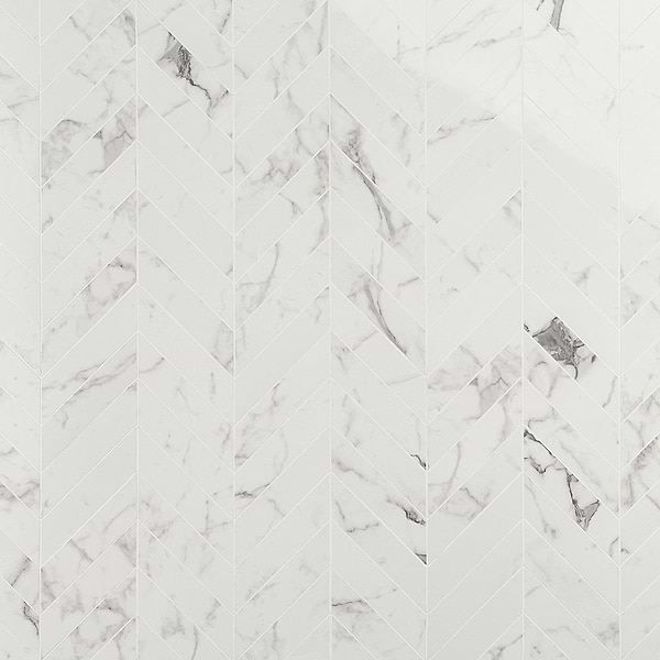 DreamStone Statuario Venato 2x8 Chevron Polished Porcelain Mosaic