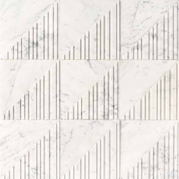 Disco-Barcode by Michael Habachy Medio Carrara White 8x8 Textured 3D Honed Marble Tile