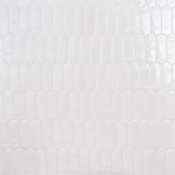Corali Cloud White 3x9 Textured Fish Scale Glossy Ceramic Tile