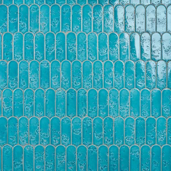 Corali Turquoise Blue 3x9 Textured Fish Scale Glossy Ceramic Tile