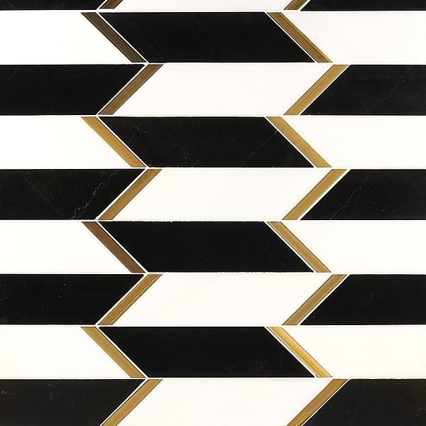 Fitz Classic Black & White Polished Marble & Brass Mosaic Tile