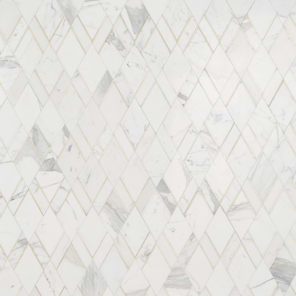 Enver Calacatta Polished Marble and Brass Mosaic Tile