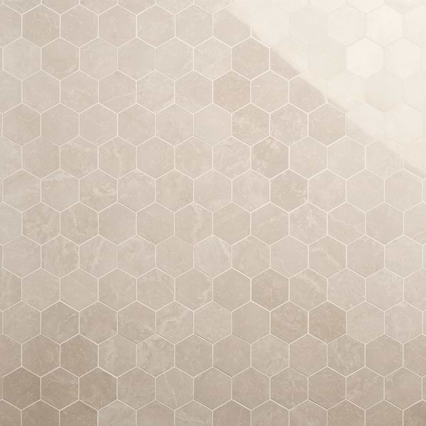 Botticino Extra Light Beige 4” Hexagon Polished Marble Mosaic Tile