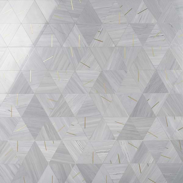 Ravi Gray Polished Marble and Brass Mosaic Tile