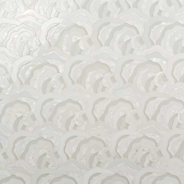Iris Bianca Pearl White Polished Marble Pearl and Glass Waterjet Mosaic Tile