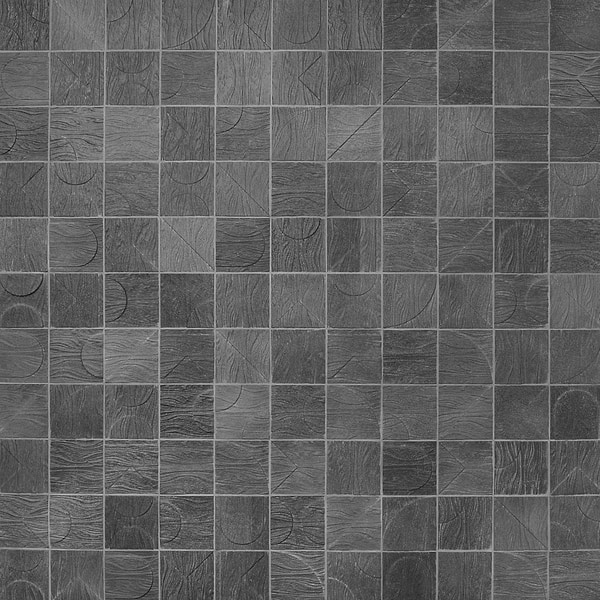 Trevino Carved Black 4x4 3D Satin Basalt Stone Tile