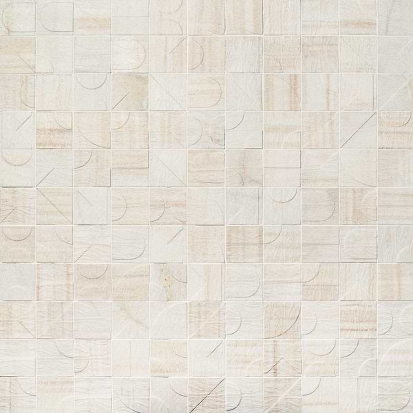 Trevino Carved Sabbia White 4x4 3D Satin Marble Tile
