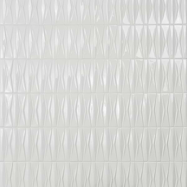 Nabi Harlequin Glacier White 2x8 Glossy Glass Mosaic Tile