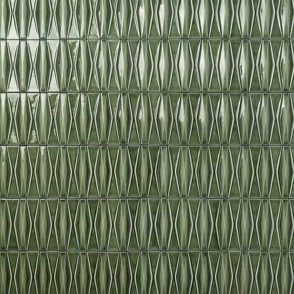 Nabi Harlequin Fern Green 2x8 Crackled Glossy Glass Mosaic Tile