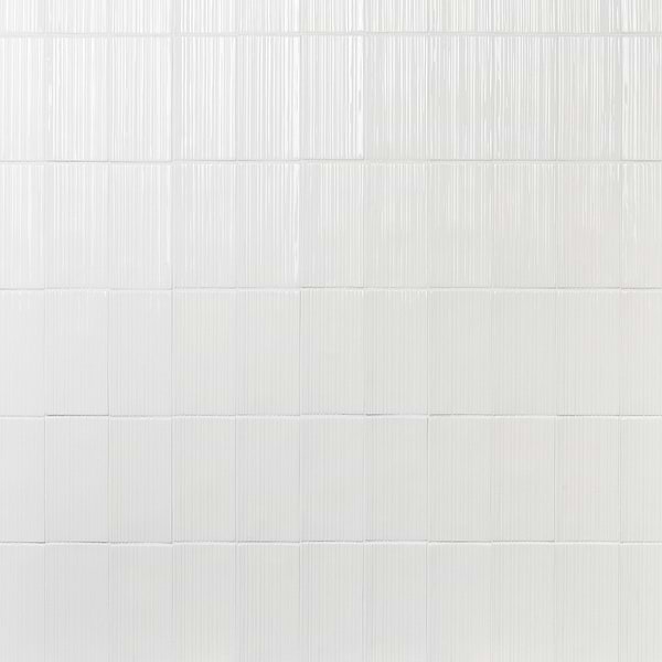 Nabi Subway Glacier White 4.5x9 Fluted Ridged Crackled Glossy Glass Tile