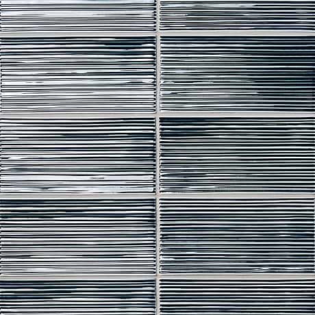 Nabi Subway Midnight Blue Green 4.5x9 Fluted Ridged Crackled Glossy Glass Tile