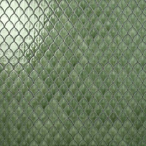 Nabi Fish Scale Fern Green 3x4"  Crackled Glossy Glass Mosaic Tile