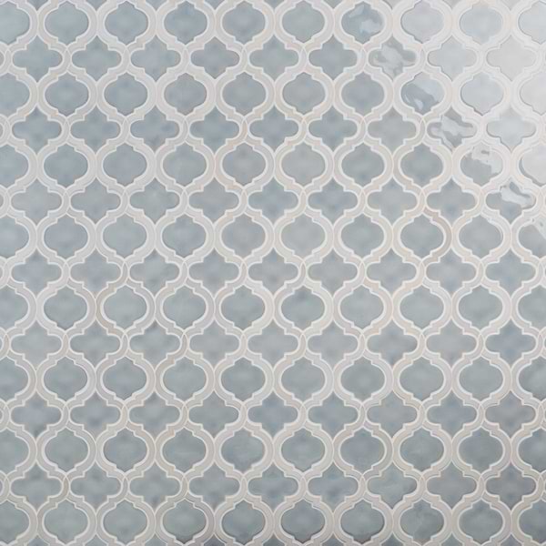 Nabi Arabesque Arctic Blue 4" Crackled Mixed Finish Glass & Marble Mosaic Tile