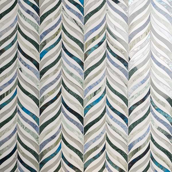 Begonia Verde Azul Green Polished Marble & Glass Mosaic Tile