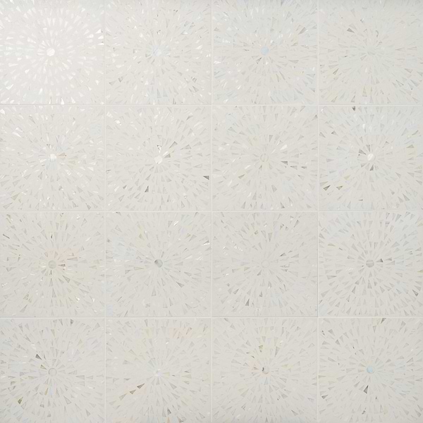 Estee Frosty White 12x12 Polished Pearl Inlay and Cement Tile