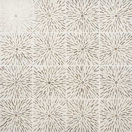 Estee Golden White 12x12 Polished Pearl Inlay and Cement Tile
