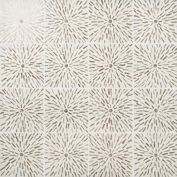 Estee Golden White 12x12 Polished Pearl Inlay and Cement Tile