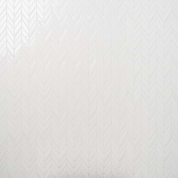 Brookline Chevron Cloud White 1x5 Glossy Ceramic Mosaic Tile