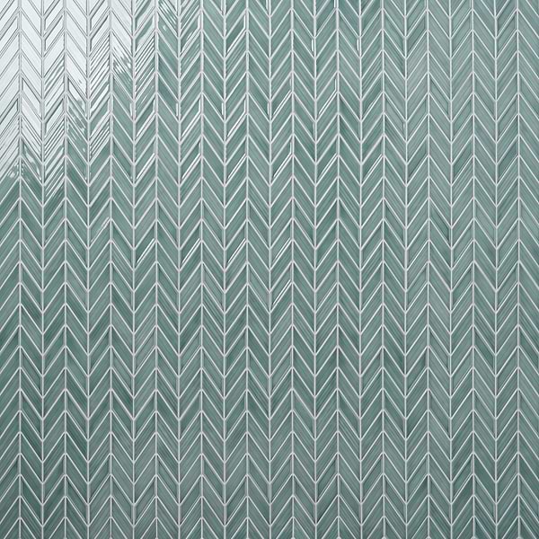 Brookline Chevron Marine Blue 1x5 Glossy Ceramic Mosaic Tile